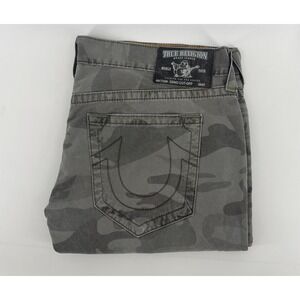 True Religion Geno Cut-Off Gray Camo Shorts Size 42 Relaxed Straight Made In USA